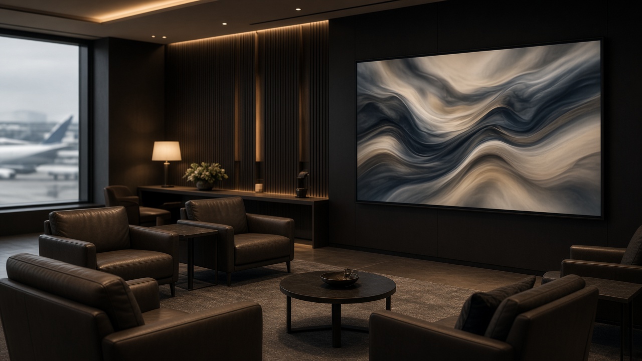 A screen in an airport lounge